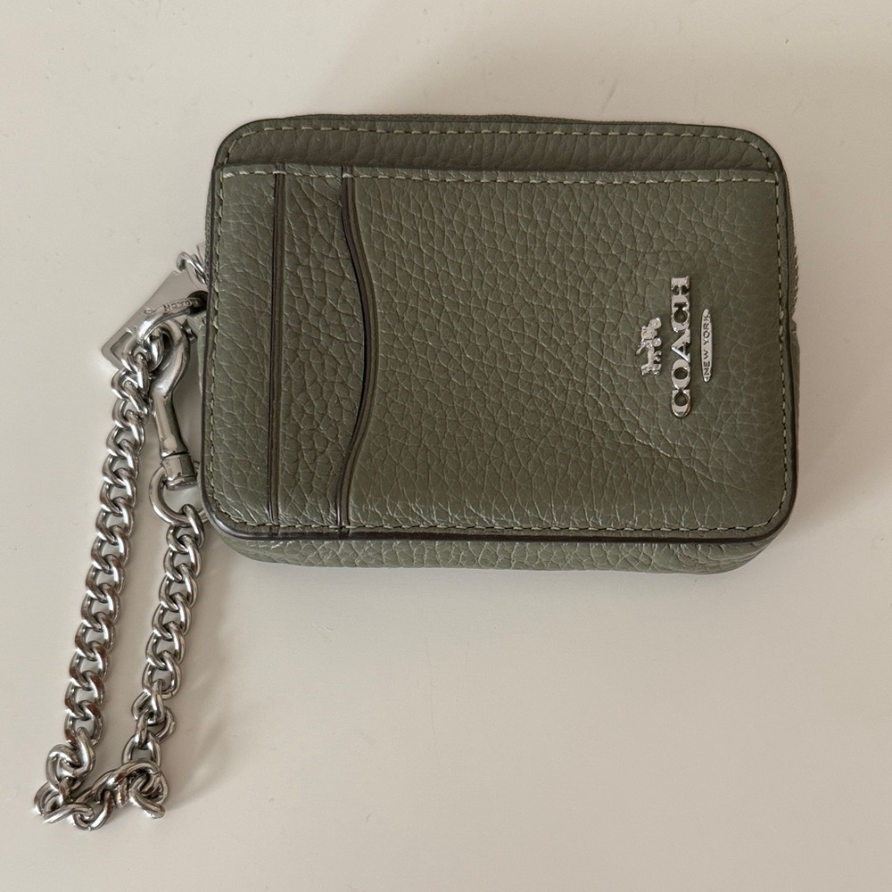 Coach Olive Leather Card Case with Chain